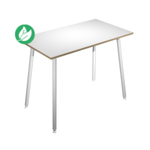 Table haute Halden - L.140 x H.110 x P.80 cm - Plateau Blanc bords Chêne - Pieds métal Blanc