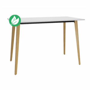 Table haute Halden - L.140 x H.110 x P.80 cm - Plateau Blanc - Pieds bois Chêne Table haute Halden - L.140 x H.110 x P.80 cm - Plateau Blanc - Pieds bois Chêne