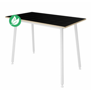 Table haute Halden - L.140 x H.110 x P.80 cm - Plateau Noir bords Chêne - Pieds métal Blanc