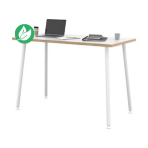 Table haute Halden - L.160 x H.110 x P.80 cm - Plateau Blanc bords Chêne - Pieds métal Blanc Table haute Halden - L.160 x H.110 x P.80 cm - Plateau Blanc bords Chêne - Pieds métal Blanc