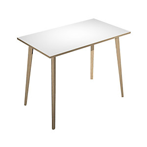 Table haute Halden H. 110 x L.160 x 80 cm plateau Blanc, pieds inclinés en bois Chêne