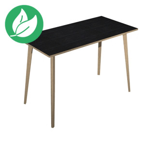 Table haute Halden H. 110 x L.160 x 80 cm plateau Noir, pieds inclinés en bois Chêne