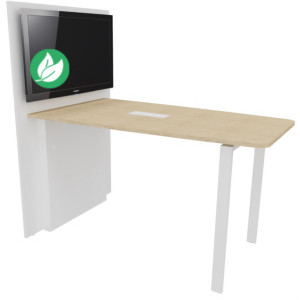 Table haute réunion Visio avec mur technique L.180 cm x H.105 cm - Plateau Chêne Pieds métal Blanc Table haute réunion Visio avec mur technique L.180 cm x H.105 cm - Plateau Chêne Pieds métal Blanc