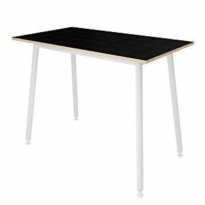 Table haute rectangulaire Halden H. 110 - Plateau Noir L. 160 x l. 80 cm - 4 pieds métal inclinés Blanc et bords Chêne