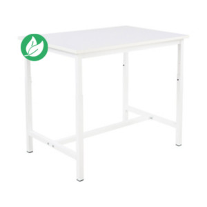 Table haute de travail Budget L.120 x P.80 cm - Hauteur réglable de 75 à 100 cm - Plateau Blanc - Pieds Blanc Table haute de travail Budget L.120 x P.80 cm - Hauteur réglable de 75 à 100 cm - Plateau Blanc - Pieds Blanc