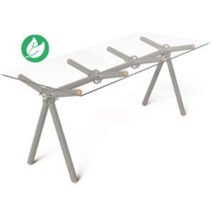 Table haute Xylan 8 personnes L. 200 x l. 80 x H. 74 cm - Plateau en verre - Structure et pieds galaxie Table haute Xylan 8 personnes L. 200 x l. 80 x H. 74 cm - Plateau en verre - Structure et pieds galaxie