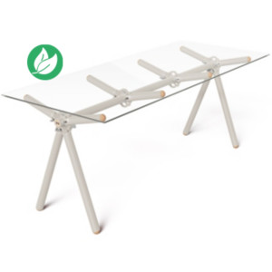 Table haute Xylan 8 personnes L. 200 x l. 80 x H. 74 cm - Plateau en verre - Structure et pieds perle Table haute Xylan 8 personnes L. 200 x l. 80 x H. 74 cm - Plateau en verre - Structure et pieds perle