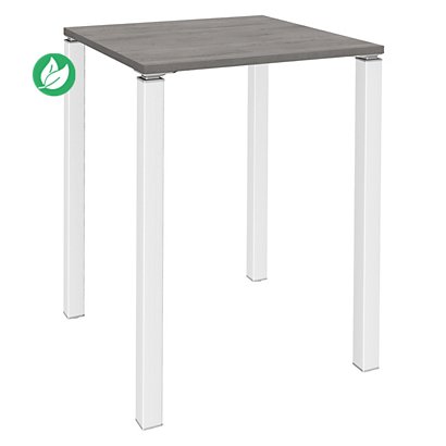 Table Lounge 80 x 80 cm - hauteur 105 cm - Plateau chêne gris,  4 pieds blancs - 1