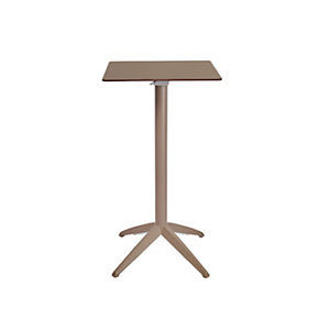 Table mange-debout Quatro carrée ht 110 cm - Usage extérieur - Plateau basculant en polypropylène 60 x 60 cm - Taupe