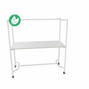 Table mobile multi usages rectangle Station O - H. 194 x L. 183,7 x P. 83,7 cm - Plateau Blanc - Pieds blancs