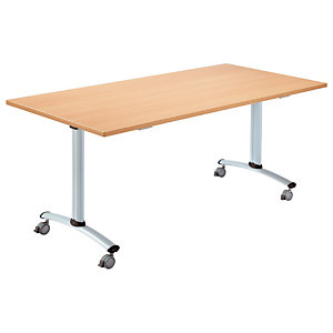 Table mobile à plateau basculant Droit - L. 120 x P. 80 cm - Plateau Hêtre - pieds Aluminium