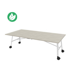 Table mobile plateau rabattable Serenity 240 x 120 cm Béton – Pied Blanc