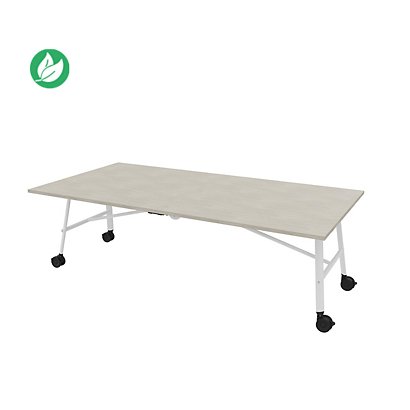 Table mobile plateau rabattable Serenity 240 x 120 cm Béton – Pied Blanc