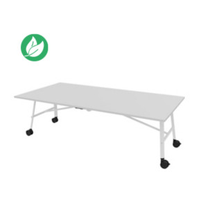 Table mobile plateau rabattable Serenity 240 x 120 cm Gris – Pied Blanc