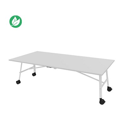 Table mobile plateau rabattable Serenity 240 x 120 cm Gris – Pied Blanc