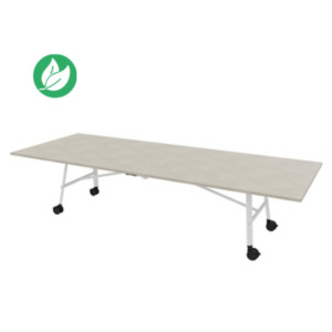 Table mobile plateau rabattable Serenity 320 x 120 cm Béton – Pied Blanc Table mobile plateau rabattable Serenity 320 x 120 cm Béton – Pied Blanc