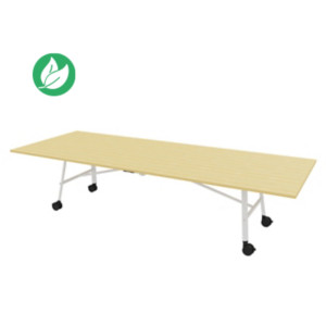 Table mobile plateau rabattable Serenity 320 x 120 cm Hêtre – Pied Blanc