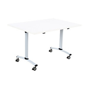Table mobile rabattable - L.120 x P.80 cm - Plateau Blanc - Pieds Aluminium
