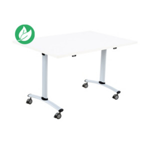 Table mobile rabattable - L.120 x P.80 cm - Plateau Blanc - Pieds Aluminium
