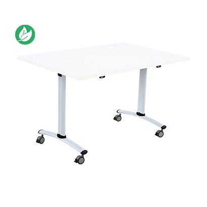 Table mobile rabattable - L.120 x P.80 cm - Plateau Blanc - Pieds Aluminium - 1