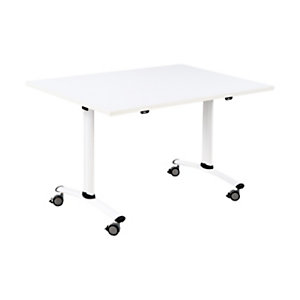 Table mobile rabattable - L.120 x P.80 cm - Plateau Blanc - Pieds Blanc