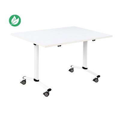 Table mobile rabattable - L.120 x P.80 cm - Plateau Blanc - Pieds Blanc - 1