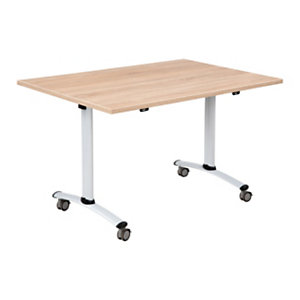 Table mobile rabattable - L.120 x P.80 cm - Plateau Chêne canadien - Pieds Aluminium