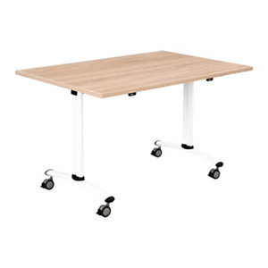 Table mobile rabattable - L.120 x P.80 cm - Plateau Chêne canadien - Pieds Blanc
