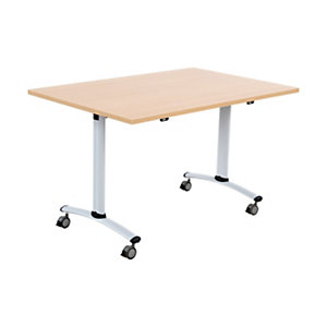 Table mobile rabattable - L.120 x P.80 cm - Plateau Chêne - Pieds Aluminium