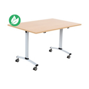 Table mobile rabattable - L.120 x P.80 cm - Plateau Chêne - Pieds Aluminium
