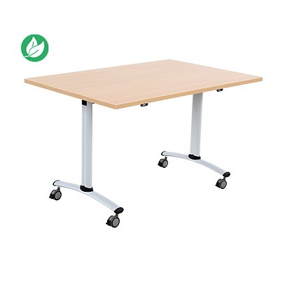 Table mobile rabattable - L.120 x P.80 cm - Plateau Chêne - Pieds Aluminium - 1