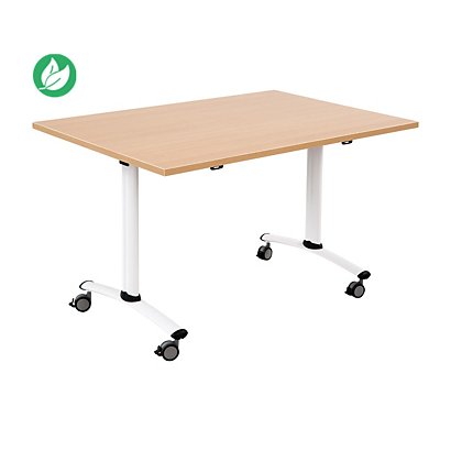 Table mobile rabattable - L.120 x P.80 cm - Plateau Chêne - Pieds Blanc - 1