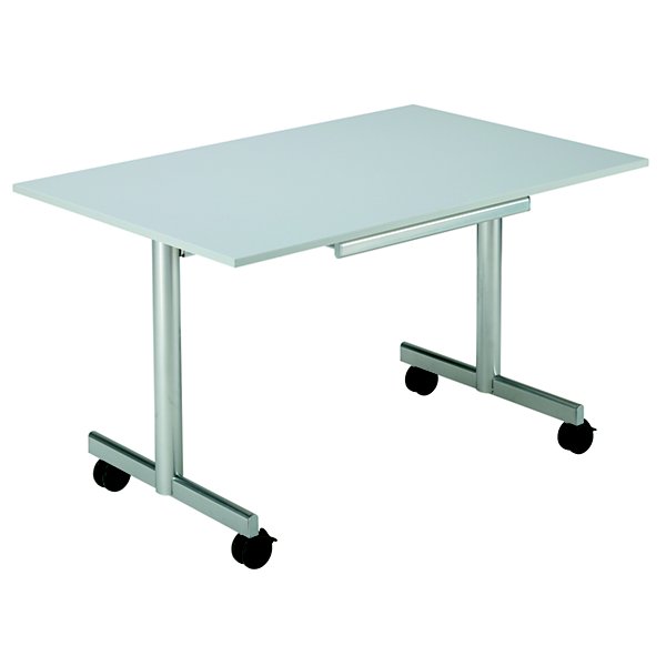 Table mobile rabattable - L.120 x P.80 cm - Plateau Gris - Pieds Aluminium - 2