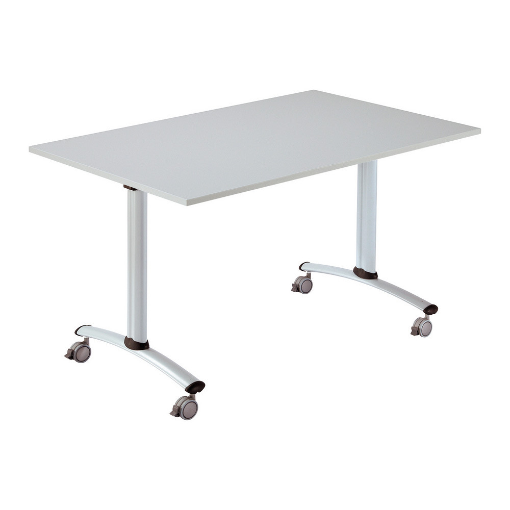 Table mobile rabattable - L.120 x P.80 cm - Plateau Gris - Pieds Aluminium