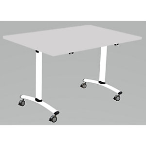 Table mobile rabattable - L.120 x P.80 cm - Plateau Gris - Pieds Blanc
