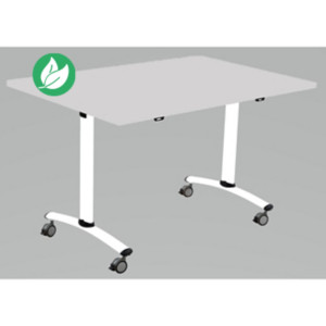 Table mobile rabattable - L.120 x P.80 cm - Plateau Gris - Pieds Blanc Table mobile rabattable - L.120 x P.80 cm - Plateau Gris - Pieds Blanc
