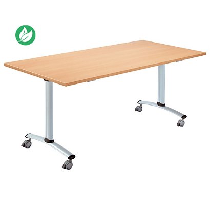 Table mobile rabattable - L.120 x P.80 cm - Plateau Hêtre - Pieds Aluminium - 1