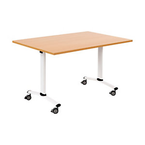 Table mobile rabattable - L.120 x P.80 cm - Plateau Hêtre - Pieds Blanc