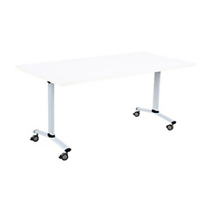 Table mobile rabattable - L.140 x P.80 cm - Plateau Blanc - Pieds Aluminium
