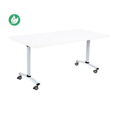 Table mobile rabattable - L.140 x P.80 cm - Plateau Blanc - Pieds Aluminium
