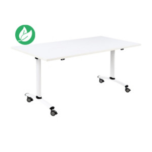 Table mobile rabattable - L.140 x P.80 cm - Plateau Blanc - Pieds Blanc