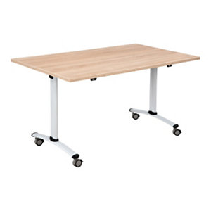 Table mobile rabattable - L.140 x P.80 cm - Plateau Chêne canadien - Pieds Aluminium