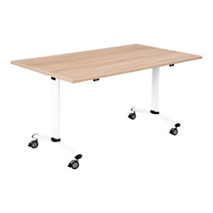 Table mobile rabattable - L.140 x P.80 cm - Plateau Chêne canadien - Pieds Blanc