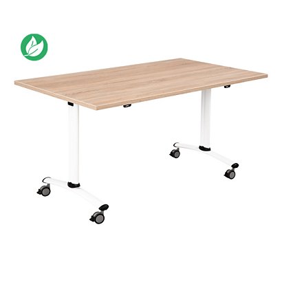 Table mobile rabattable - L.140 x P.80 cm - Plateau Chêne canadien - Pieds Blanc - 1