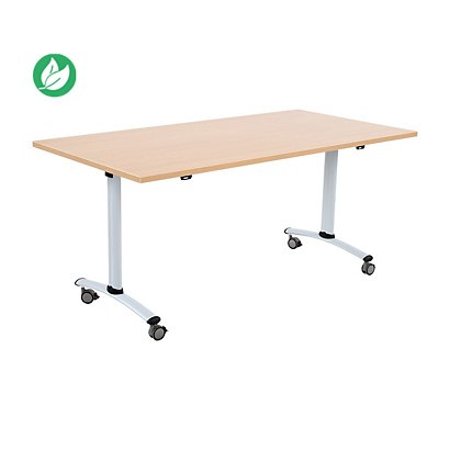 Table mobile rabattable - L.140 x P.80 cm - Plateau Chêne - Pieds Aluminium