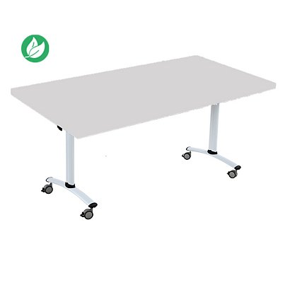 Table mobile rabattable - L.140 x P.80 cm - Plateau Gris - Pieds Aluminium