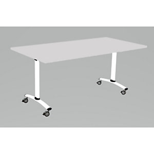 Table mobile rabattable - L.140 x P.80 cm - Plateau Gris - Pieds Blanc