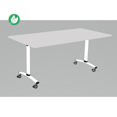 Table mobile rabattable - L.140 x P.80 cm - Plateau Gris - Pieds Blanc