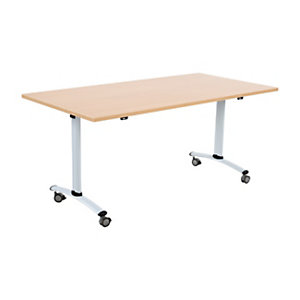 Table mobile rabattable - L.140 x P.80 cm - Plateau Hêtre - Pieds Aluminium