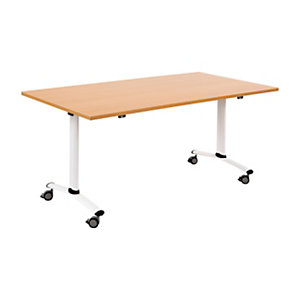 Table mobile rabattable - L.140 x P.80 cm - Plateau Hêtre - Pieds Blanc